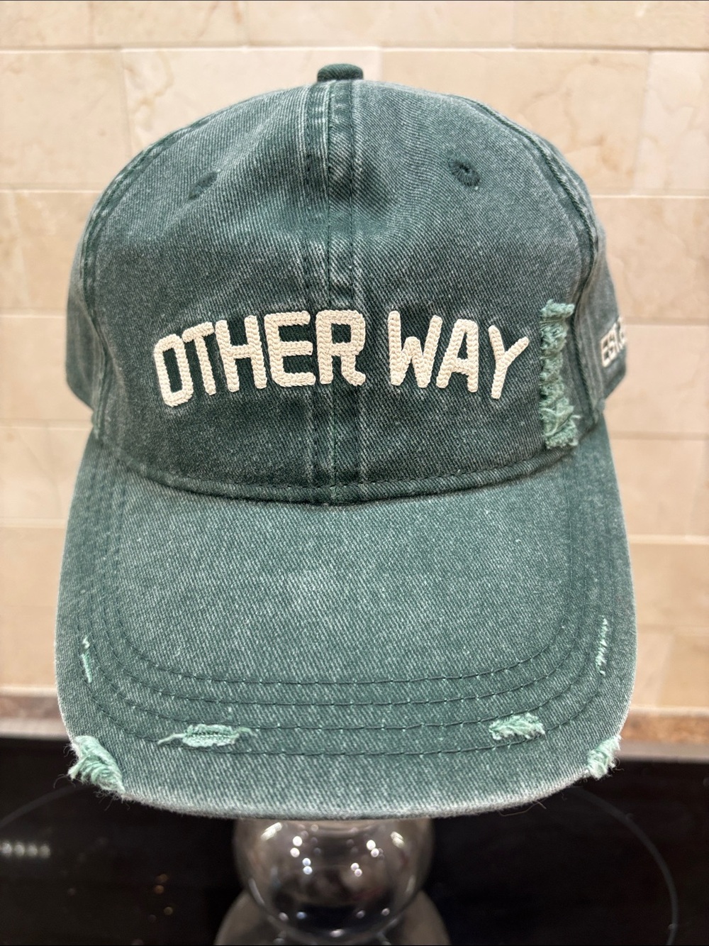 Other Way Distressed Medium Green Baseball Cap